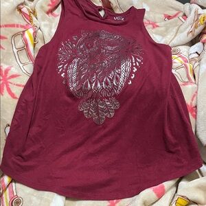 Justice Girls Burgundy Tank with Metallic Owl Graphic